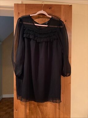 Sheer Ruffle Black Women's Top